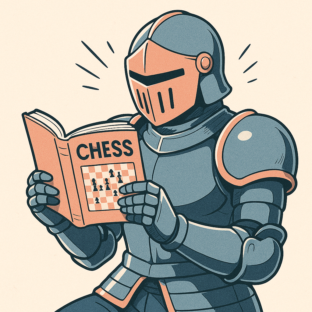 Aventurier en armure lisant un livre 'CHESS'