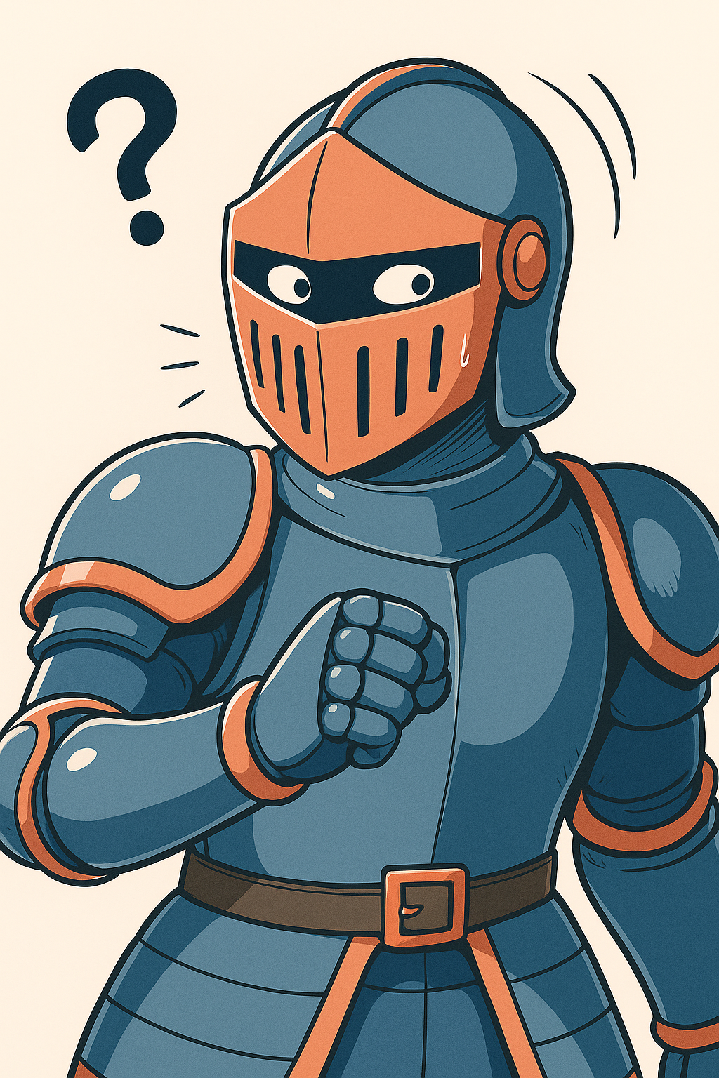 Aventurier en armure surpris, point d'interrogation à côté