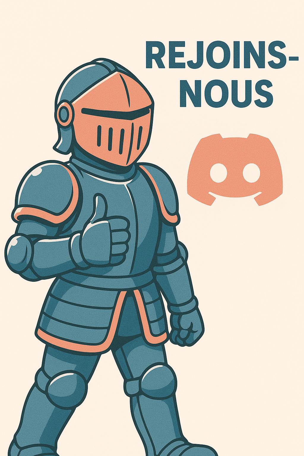 Rejoins-nous sur Discord ChillOut Aventurier en armure pouce levé à côté du logo Discord avec 'Rejoins-nous'