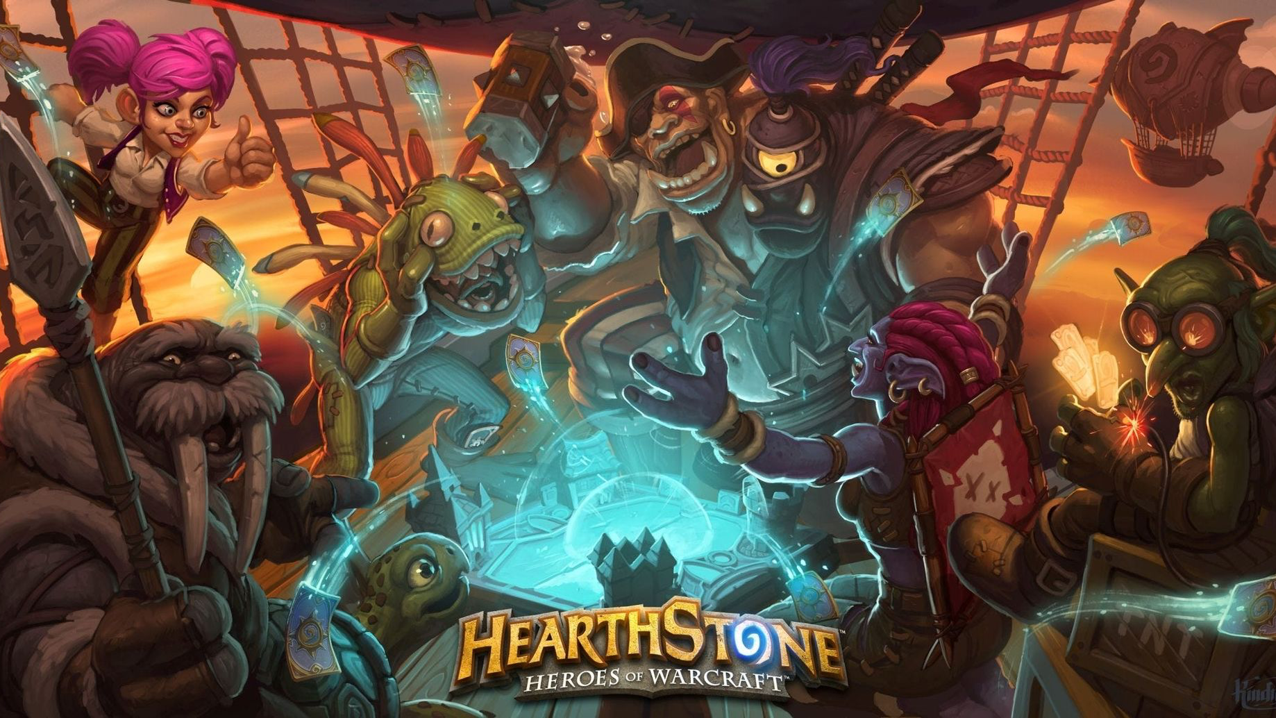 Viens jouer à Hearthstone avec la commu ChillOut Persos Warcraft jouant à Hearthstone sur un zeppelin