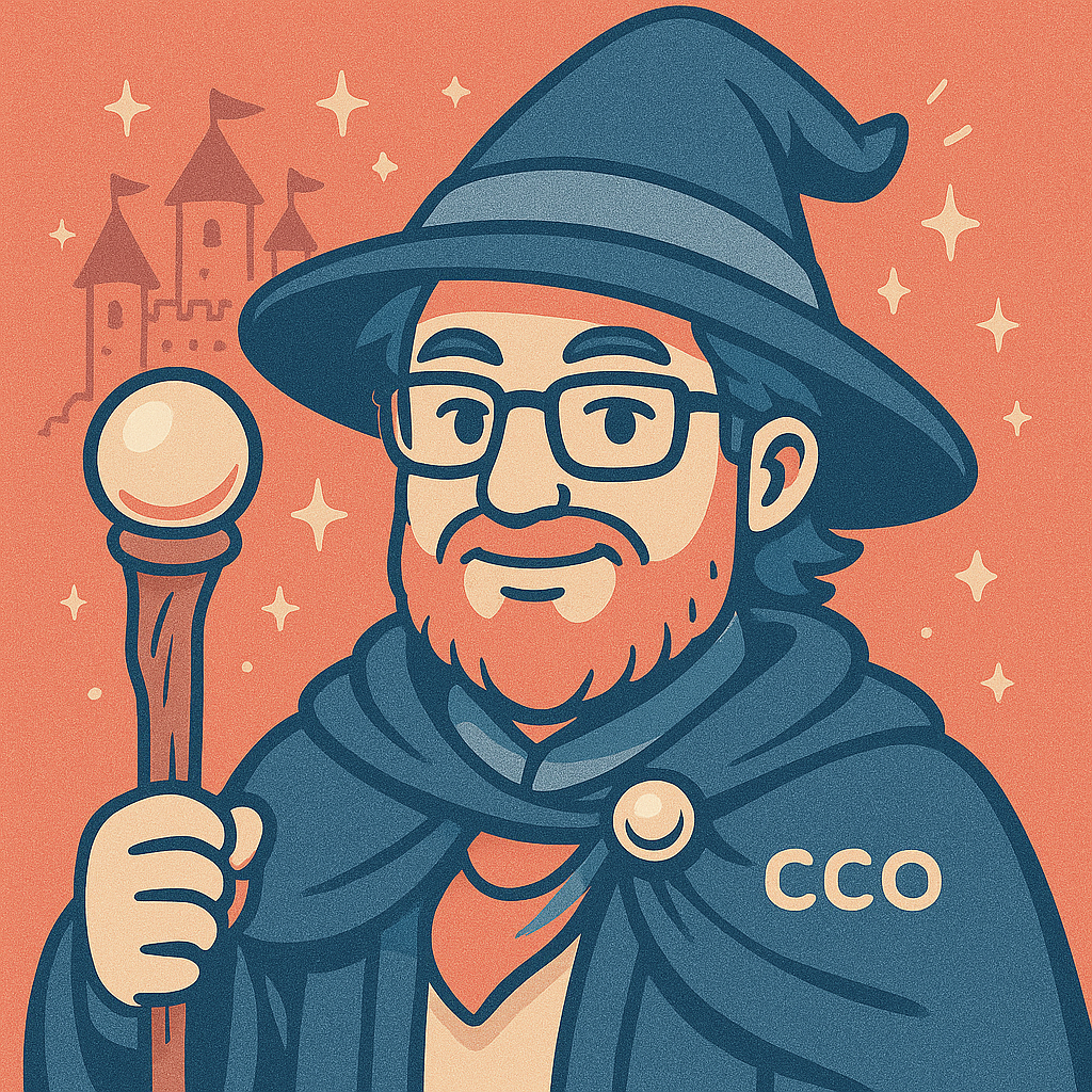 Admin - Grand Architecte Le portrait d'un magicien tenant en main droite un bâton dans un style bande dessiné