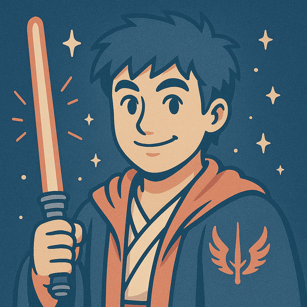 Modérateur - Gardien du Chill Le portrait d'un Jedi tenant en main droite un sabre laser dans un style bande dessiné